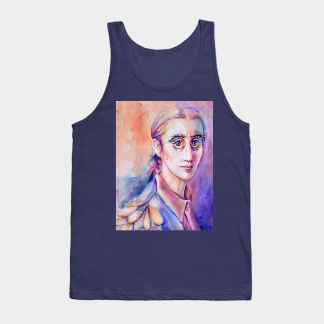 Bird Person Watercolor Portrait Tank Top by Hoda Hefzy 